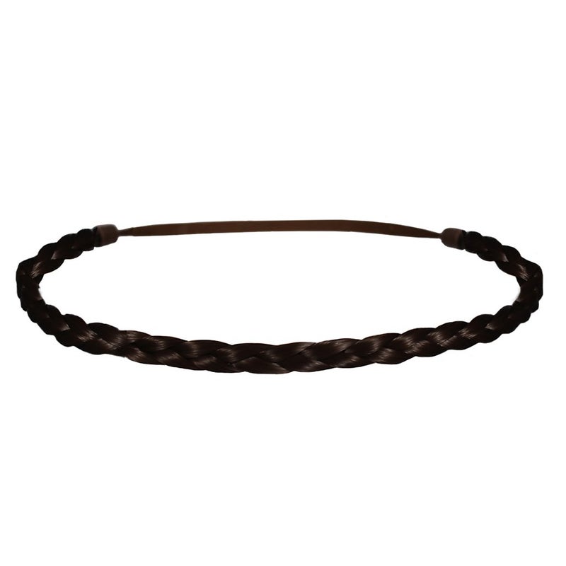 Mia Thin Braidie Hair Accessory Headband Made of Synthetic Braided Hair on Elastic Rubberband Classic Pretty Dark Brown For Women and Girls 1pc